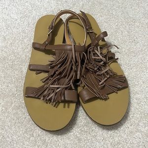 Womens JCrew brown fringe leather sandals